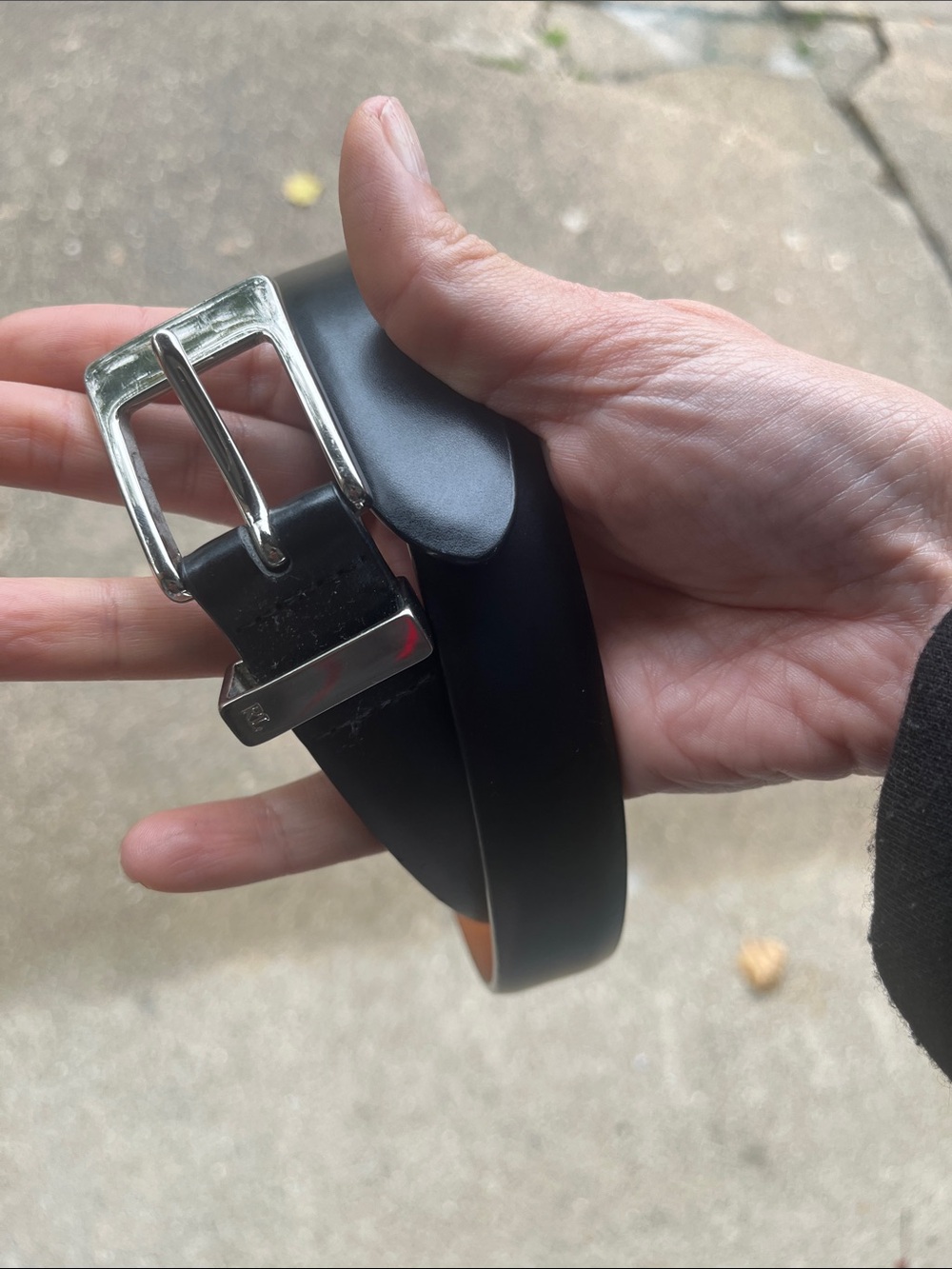 Ralph Lauren M Smooth Black Leather Belt with Polished Silver Buckle
